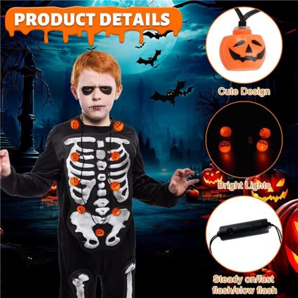 3 Pcs Halloween Light Up Necklace, 3 Modes Lights for Halloween Decoration - Picture 3 of 7